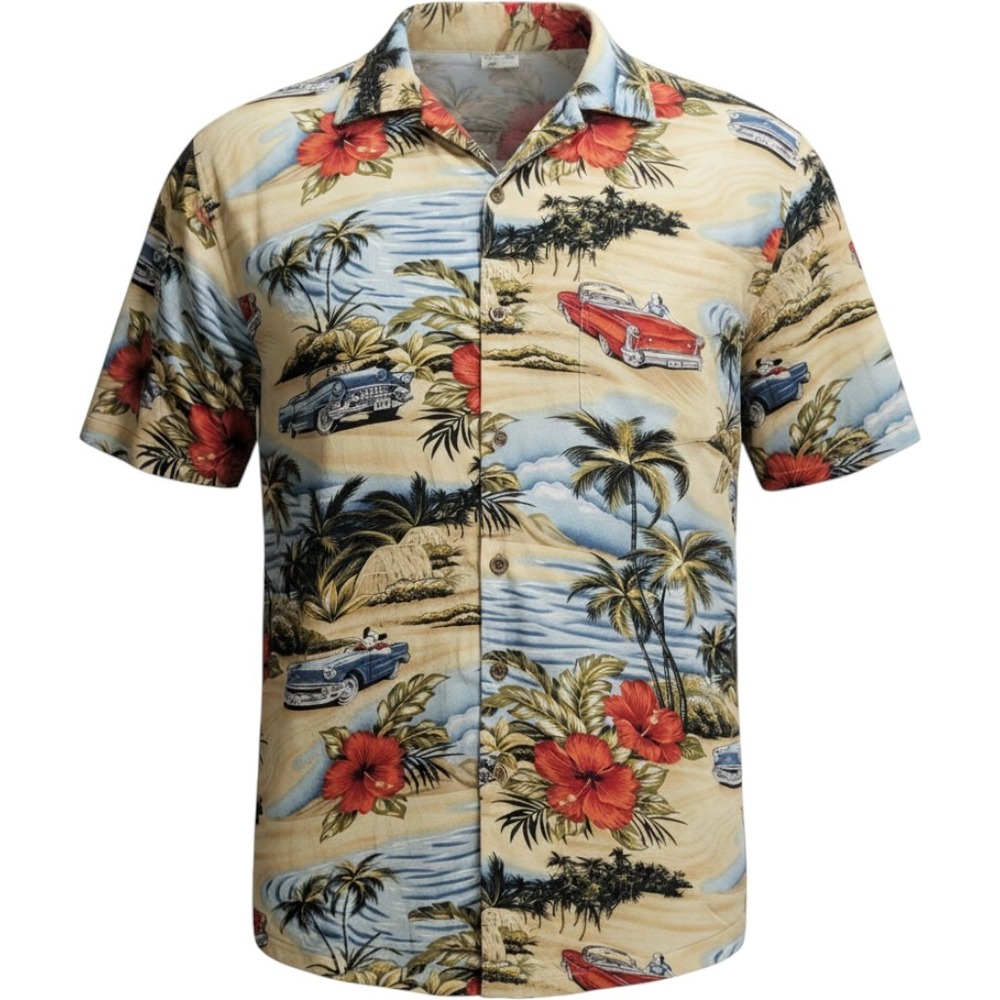 Big Dogs Mens 4X Hawaiian Shirt Classic Cars Tropical Hibiscus Rayon Button Up